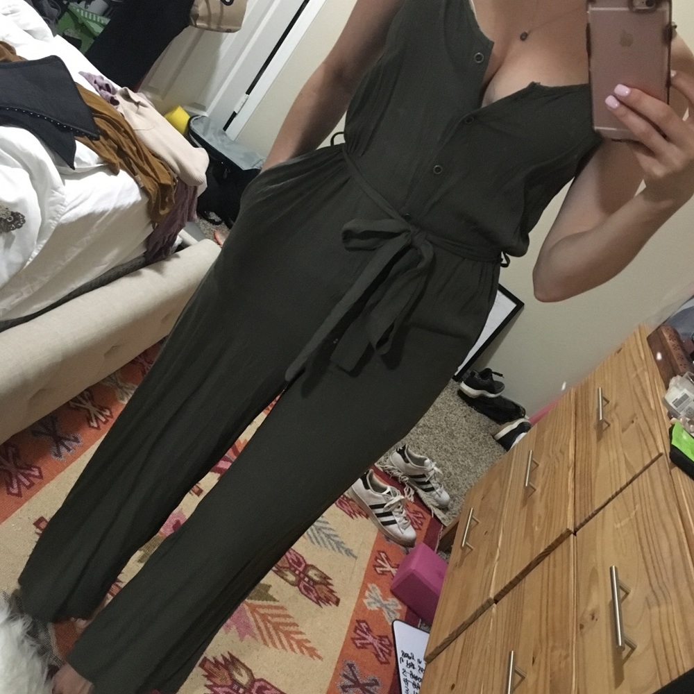 Olive Button Up Pantsuit